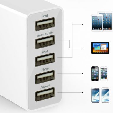 5-Port USB Wall Charger Travel Charger