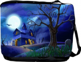 Halloween Haunted House on Blue Messenger Bag