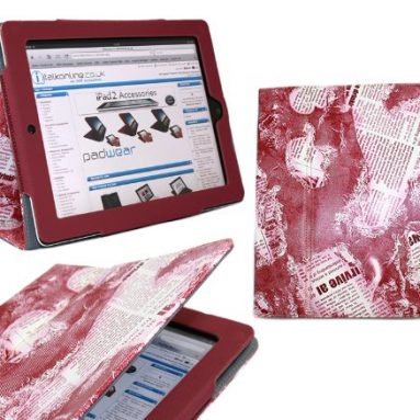 NEWS PAPER RED Luxury Stand Cover Typing Case For Apple iPad 2