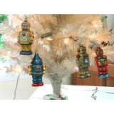 Retro Snowman, Reindeer & Santa Claus Robot Christmas Ornaments