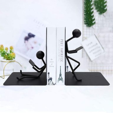 Bookends Decorative Book Ends Metal Black Heavy Duty Man
