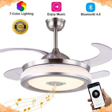 Modern Retractable Ceiling Fans with Light Smart Bluetooth Music Player Chandelier