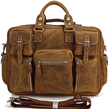 Men’s Crazy-horse Leather Briefcase Luggage Handbag Shoulder Bag