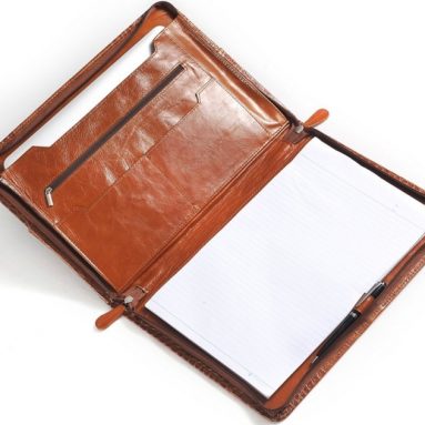 Crocodile-Pattern Brown Portfolio Case w/ Pocket for Both iPad and Macbook Air