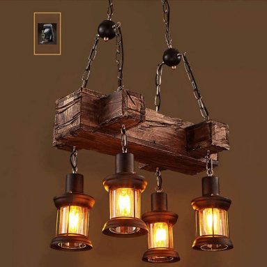 Industrial Vintage Wooden Hanging Pendant Light