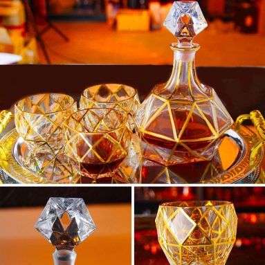 7 Piece Set Crystal Whisky Decanter Gold Crystal Glass Retro Foreign Wine Bottle