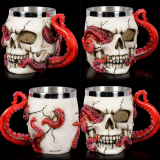 3D Skull Beer Mug Realistic Resin Octopus Tentacle 