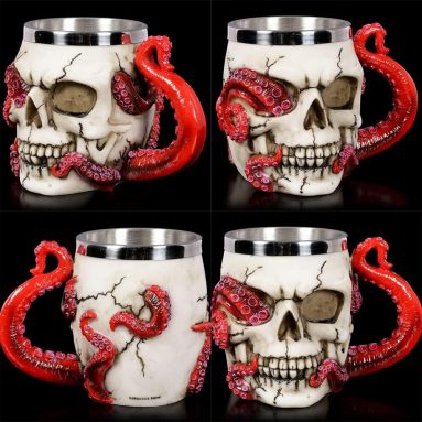 3D Skull Beer Mug Realistic Resin Octopus Tentacle 