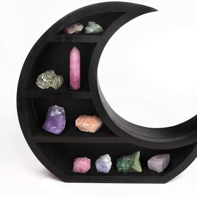 Wooden Black Crescent Moon Shelf – Gothic Witchy Room Decor