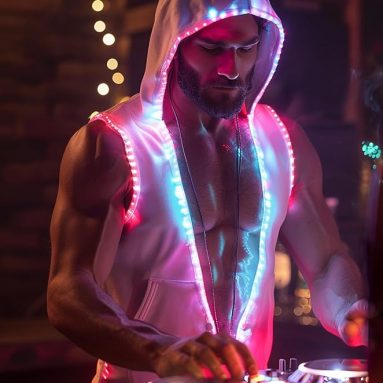 Men White Hooded Tank LED Light Up Sync Burning Man Rave Tops Night