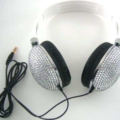 Silver Crystal Rhinestone DJ Over-Ear Headphones