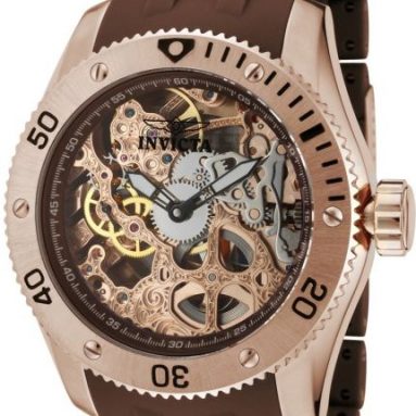 Invicta Men’s Skeleton Dial Brown Polyurethane Watch