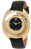 Versace Women’s Yellow-Gold Plated Black Dial Leather Watch