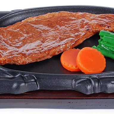 Large Cast Iron Steak Plate Sizzle Griddle with Wooden Base Steak Pan