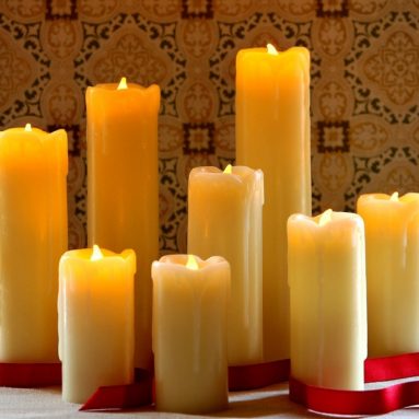 8 Assorted Ivory Wax Drip Slim Flameless Candles with Remote