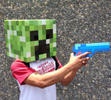 8 Bit Pixelated Blue Diamond Foam Gun Toy 10″