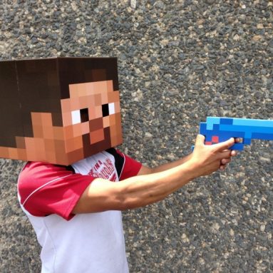 8 Bit Pixelated Blue Diamond Foam Gun Toy