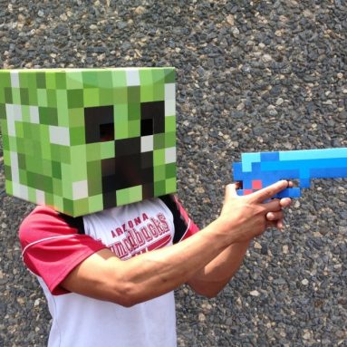 8 Bit Pixelated Blue Diamond Foam Gun Toy 10″