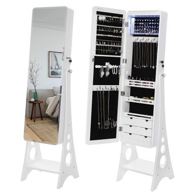 Cyber Monday: 8 LEDs Jewelry Cabinet with Bevel Edge Mirror Lockable Standing Armoire Organizer