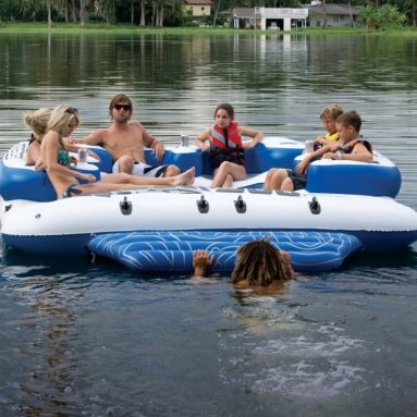 8 Person Inflatable Mega Island Lake Float w 4 Speaker Music System