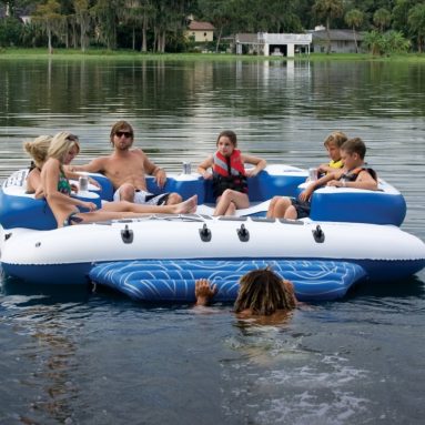 8 Person Inflatable Mega Island Lake Float w/ 4 Speaker Music System