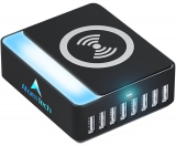 8-Port USB Charging Station with Qi Wireless Charging Pad