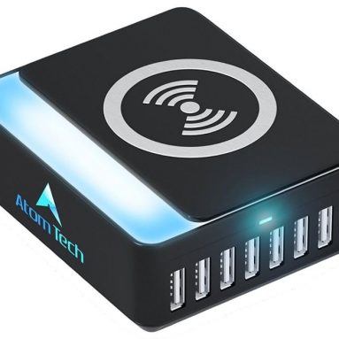 8-Port USB Charging Station with Qi Wireless Charging Pad