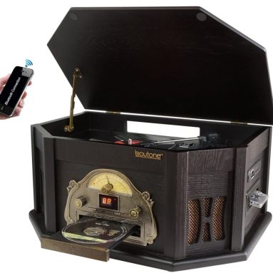 8-in-1 Boytone with Bluetooth Connection Natural wood Classic Turntable Stereo System