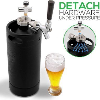 Mini Keg Detachable Aluminum Regulator & Spout Easy Storage Under Pressure-Homebrew Growler Beer Dispenser
