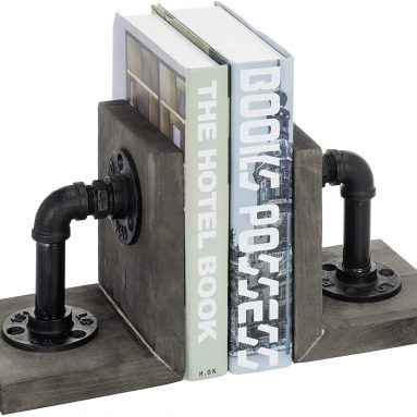 Industrial Pipe & Gray Wood 6-Inch Metal Bookends