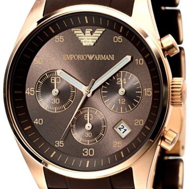 Emporio Armani Men’s Sport Rose Gold Ion-Plating Brown Chronograph Dial Watch