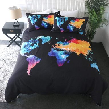 Map Bedding Colorful Watercolor World Map Print Duvet Cover