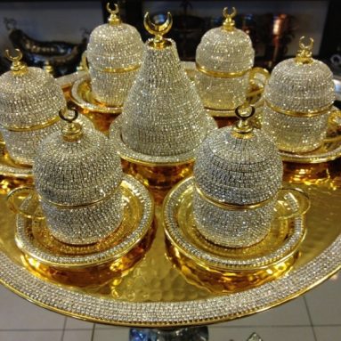 Handmade Copper Turkish Coffee Espresso Serving Cup Swarovski Crystal