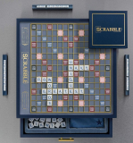Scrabble Navy Luxe Edition with Rotating Wooden Game Cabinet