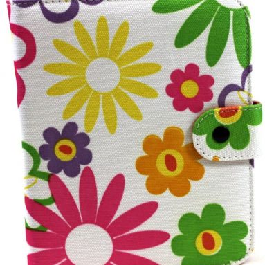 Multi Rainbow Flower Design Fabric Padfolio Cover Case