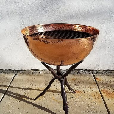 Fire Pit & Collapsible Stand, Hammered Copper