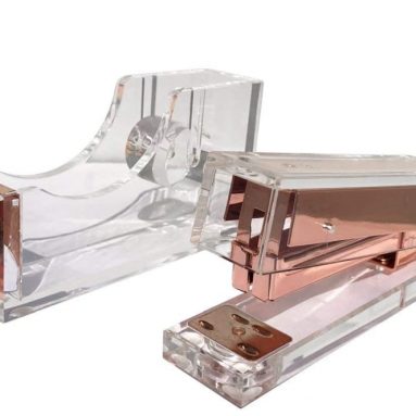 Acrylic Rose Gold Stapler and Tape Dispenser Office Desk Set Bundle