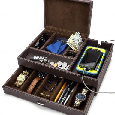 Admiral Big Dresser Valet Box & Mens Jewelry Box Organizer with Large Smartphone Charging Station