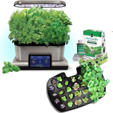 AeroGarden Harvest Touch 6 LED Stainless Steel with Gourmet Herb Seed Pod Kit
