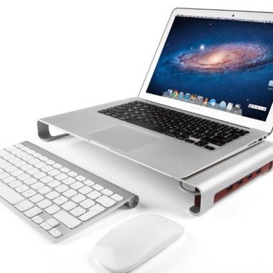Aluminum MonitorNotebook Stand with 4 USB 3.0 Hub for PC, Laptop, iMac, MacBook