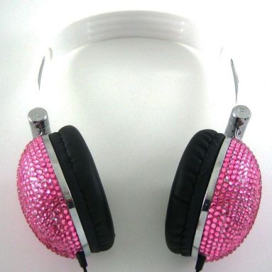 2 Pack/Set of Pink and Silver Crystal Bling Rhinestone DJ Over