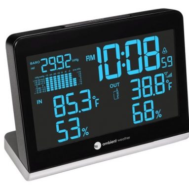Ambient Weather Weather Station Clock with 256 Color Changing Wireless Temperature Humidity, and Barometer Display