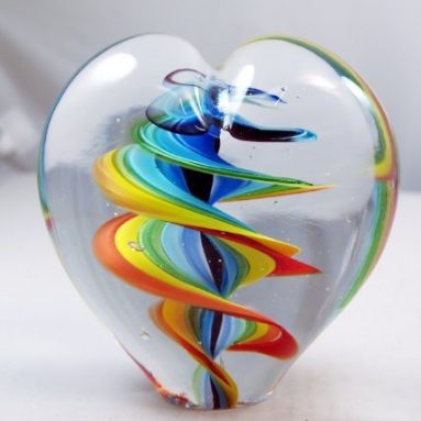 Art Hand Glass Art Twirled Rainbow Stripes Paperweight