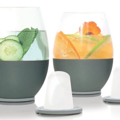 Artisan Wine Glasses and Two Magnetic ‘Dimple-Shaped’ Chillers