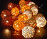 Autumn Shades Of Brown Rattan Ball Fairy Light String