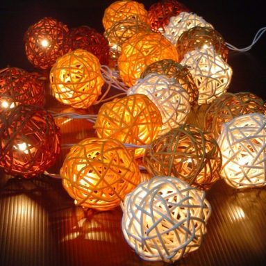 Autumn Shades Of Brown Rattan Ball Fairy Light String