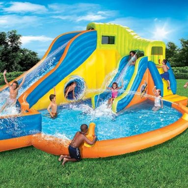 Banzai Pipeline Twist Kids Inflatable Outdoor Water Park Pool Slides & Cannons