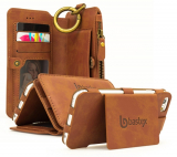 Heavy Duty Genuine Leather Flip Wallet Case with Slots for Credit Cards and Apple iPhone 6s Plus 5.5