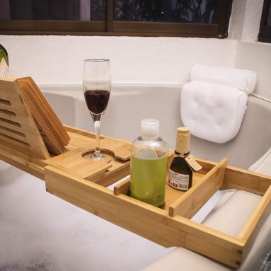 Bathtub Caddy and Bed Tray with Luxury Bath Pillow
