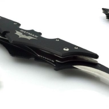 Batman Black Double Blade Spring Assist Folding Knife Bat Batarang